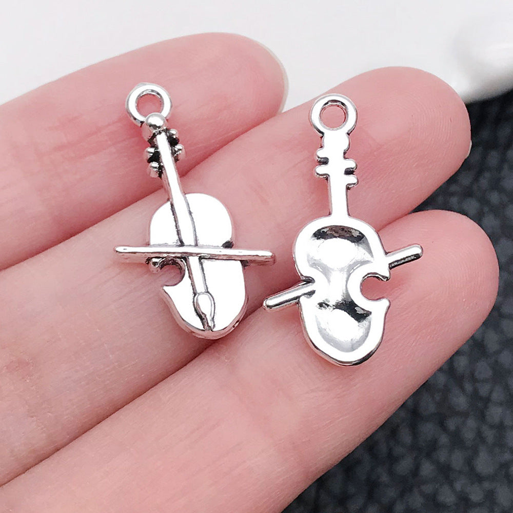 Wholesale Antique Silver Violin Guitar Saxophone Instrument Notes Creative DIY Necklace Bracelet Pendant